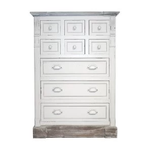 Charles Bentley Shabby Chic Vintage French Style 9-Drawer Chest of Drawers