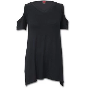Urban Fashion Cold Shoulder Goth Bottom Womens X-Large Short Sleeve Top - Black