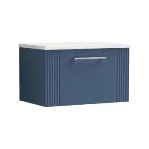 Deco Satin Blue 600mm Wall Hung Single Drawer Vanity Unit with Sparkling White Laminate Worktop - DPF394LSW - Satin Blue - Nuie