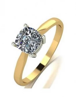 Moissanite 9ct Yellow Gold 1.1ct Equivalent Cushion Solitaire Ring, Gold, Size N, Women