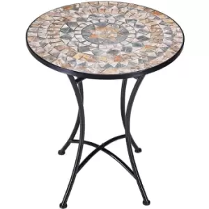 Round Mosaic Table Metal Stone Mosaic Weatherproof Garden Balcony Patio Mediterranean Design Outdoor Furniture 60cm Stylish Robust