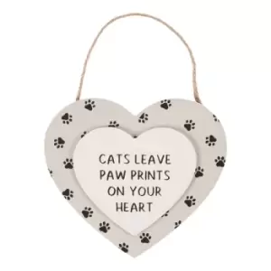Cats Leave Paw Prints MDF Hanging Heart Sign