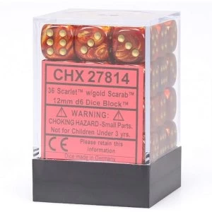 Chessex 12mm d6 Dice Block: Scarab Scarlet/Gold