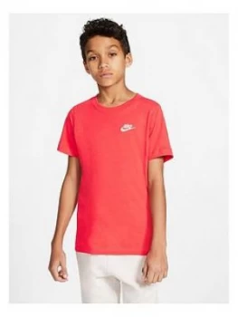 Boys, Nike Childrens Sportswear Futura T-Shirt - Red/White, Size 8-10 Years, S