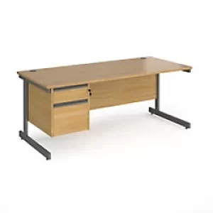 Dams International Straight Desk with Oak Coloured MFC Top and Graphite Frame Cantilever Legs and 2 Lockable Drawer Pedestal Contract 25 1800 x 800 x
