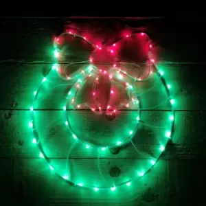 50cm 74 LED Wreath with Red Bow Backlit Light Up Outdoor Christmas Silhouette