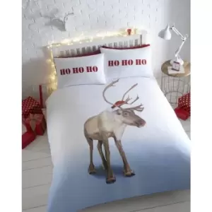 Bedmaker - Blitzen Christmas Double Duvet Cover Set 100% Cotton Flannelette Thermal Bedding - Multicoloured