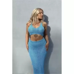 I Saw It First Aqua Sea Crochet Halterneck Bralet With Lace Up Back Co-Ord - Blue