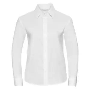 Russell Collection Ladies/Womens Long Sleeve Easy Care Oxford Shirt (XS) (White)