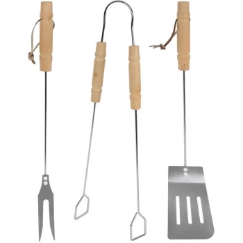 Markenartikel - BBQ Set 3 Pieces Grill Tongs Fork Turner Stainless Steel Wooden Handle Cutlery