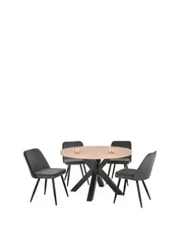 Julian Bowen Berwick 120 Cm Round Dining Table + 4 Burgess Chairs - Oak/Grey