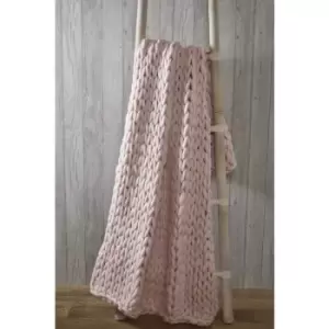 Cable Knitted Blush Pink Throw 120 x 150cm - Blush