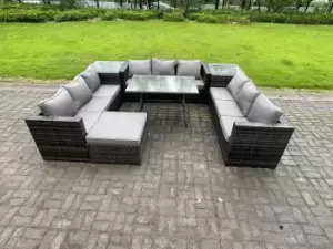 10 Seater Wicker PE Rattan Outdoor Furniture Lounge Sofa Garden Dining Set with Dining Table Side Tables