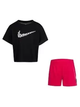 Nike Younger Girls Sport Daisy Mesh Short Set, Pink, Size 5-6 Years, Women