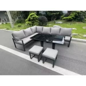 Fimous Aluminum Outdoor Garden Furniture Corner Sofa Adjustable Rising Lifting Table Sets Dark Grey Black Tempered Glass 8 Seater