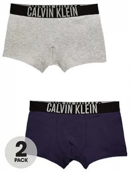 Calvin Klein Boys 2 Pack Trunks - Grey/Blue, Grey/Blue, Size Age: 12-14 Years