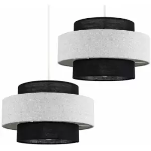 2 x Weaver Ceiling Pendant Light Shades Black & Grey Herringbone - No Bulb