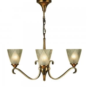 3 Light Multi Arm Ceiling Pendant Chandelier Antique Brass, Glass, E14