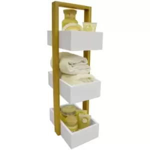 Eche - 3 Tier Bathroom Storage Shelf / Caddy / Basket - White / Natural - White / Brown