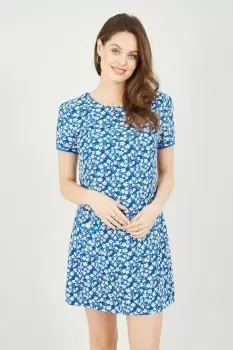 Blue Ditsy Print Tunic Dress