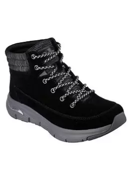 Skechers Arch Fit Smooth Padded Lace Up Hiker Boot, Black, Size 4, Women