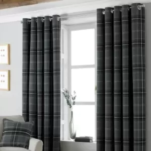 Aviemore Tartan Faux Wool Eyelet Curtains Grey / 229 x 183cm