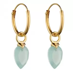 March Yellow Gold Plated Birthstone Chalcedony Stone Hoop Charm Earring Y2663