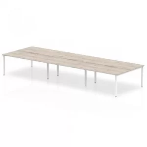 B2B White Frame Bench Desk 1400 Grey Oak (6 Pod)