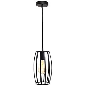 4lite WiZ Smart Blackened Silver Pendant with Pear Shape Cage Shade and ST64 E27 Vintage Lamp