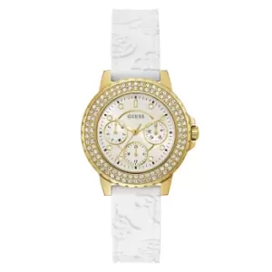 Guess GW0411L1 Womens Crown Jewel White Silicone Strap Wristwatch