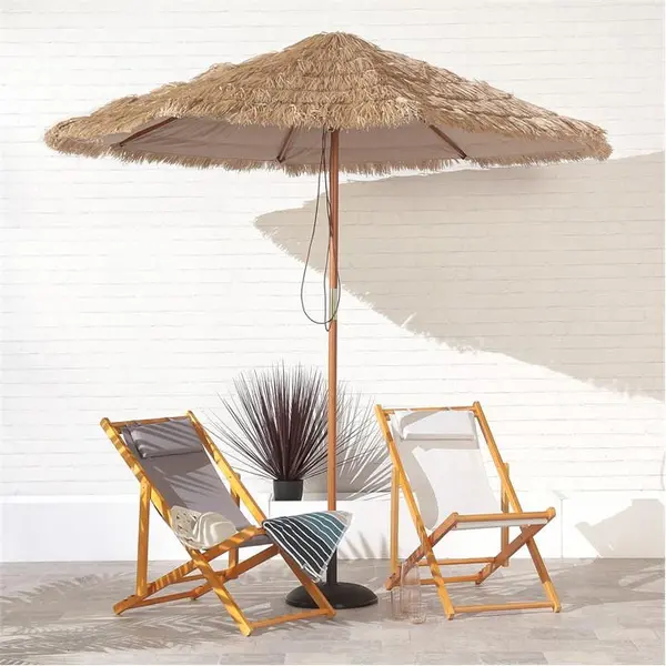 Suntime 2.7m Tiki Wooden Parasol - Beige One Size