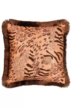 Farrah Animal Printed Woven Fringed Cushion