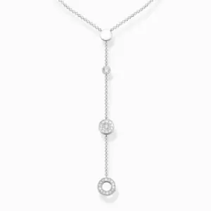 Sterling Silver Circles White Stone Necklace KE1879-051-14