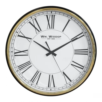 WILLIAM WIDDOP Black & Gold Gloss Metal Wall Clock - 40cm
