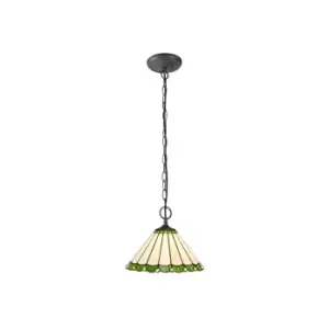 2 Light Downlighter Ceiling Pendant E27 With 30cm Tiffany Shade, Green, Crystal, Aged Antique Brass