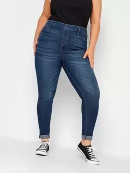 Yours Grace Turn Up Jeggings Mid Blue Size 24, Women