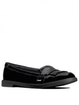 Clarks Youth Scala Bright Loafers - Black Patent