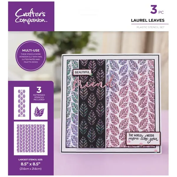 Crafter's Companion Pattern Stencil Set Laurel Leaves Background Set of 3 Assorted Sizes