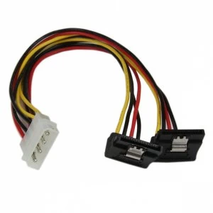 StarTech 12" LP4 to 2x Right Angle Latching SATA Power Y Cable Splitter