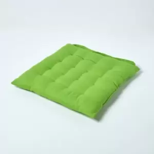 Lime Green Plain Seat Pad with Button Straps 100% Cotton 40 x 40cm - Homescapes