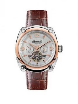 Ingersoll Ingersoll The Michigan Silver And Gold Detail Automatic Dial Brown Leather Strap Watch