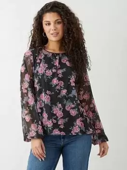 Dorothy Perkins Mesh Sleeve Top - Floral, Multi, Size XL, Women
