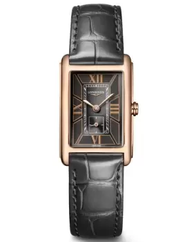 Longines DolceVita 18k Rose Gold Black Dial Leather Strap Womens Watch L5.255.8.75.2 L5.255.8.75.2