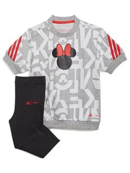 Adidas Younger Girls Minnie Mouse Tee & Legging Set, Grey/Red, Size 2-3 Years, Women
