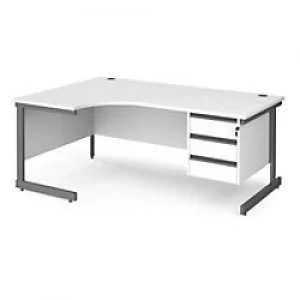 Dams International Left Hand Ergonomic Desk with White MFC Top and Graphite Frame Cantilever Legs and 3 Lockable Drawer Pedestal Contract 25 1800 x 12