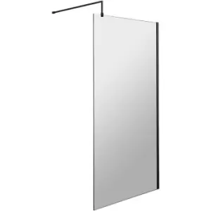 Hudson Reed - Wet Room Screen with Black Support Bar 1000mm Wide - 8mm Glass