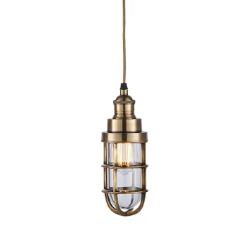 Elcot Pendant Solid Mellow Brass & Clear Glass 1 Light Dimmable IP20 - E27