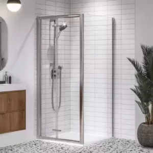 Aqualux Framed 8mm Bi-Fold Door & Side Panel Shower Enclosure with Tray and Waste Kit 900x900mm in Chrome