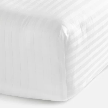White 100% Egyptian Cotton Sateen Stripe Fitted Sheet - Double
