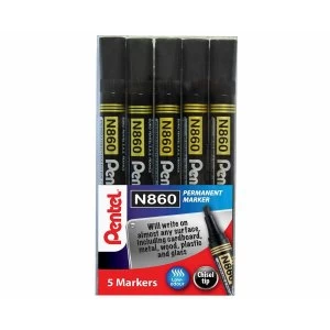 Pentel Chisel Tip Permanent Marker Black Pack of 5 YN8605-A